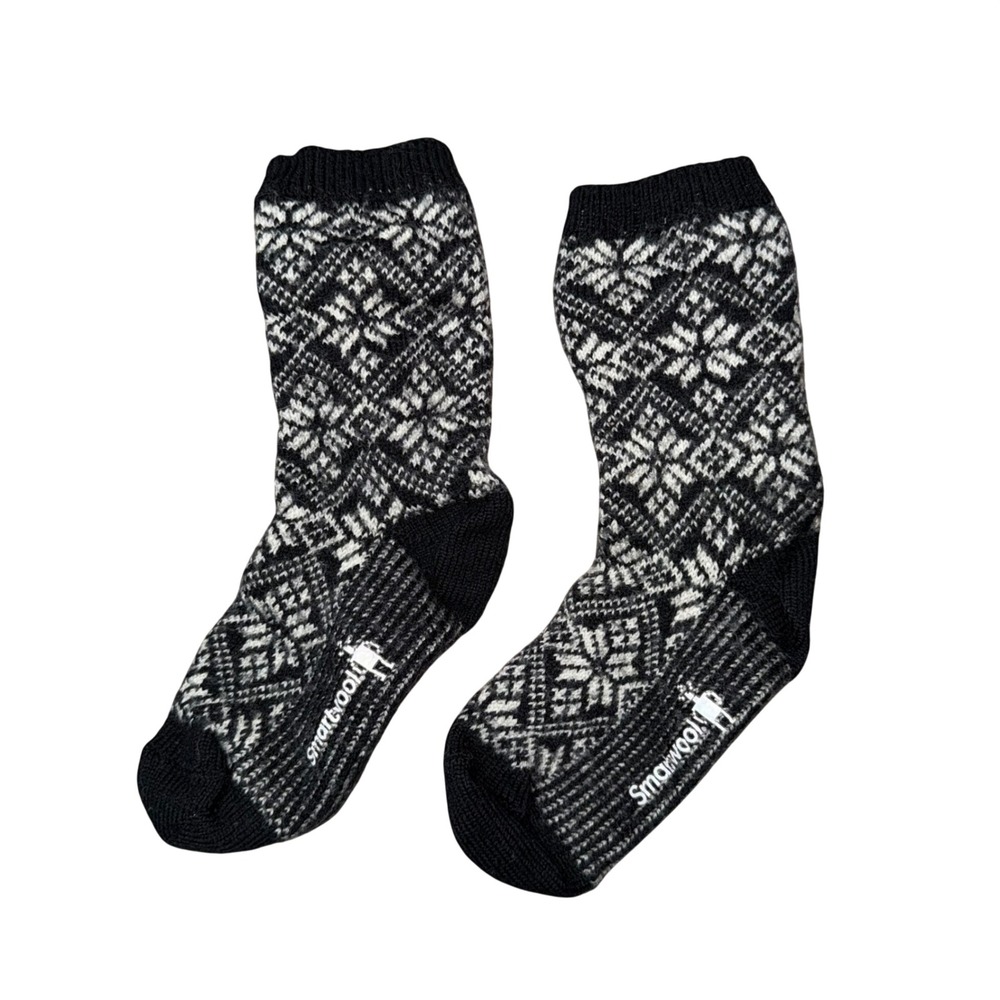 Smartwool Socks Kids Small Black Grey Excellent Nordic Snowflake Merino Wool